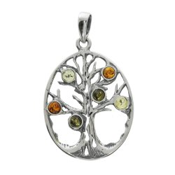 Sterling S�lv Livets Tr� vedh�ng med flerfarvede ravblade