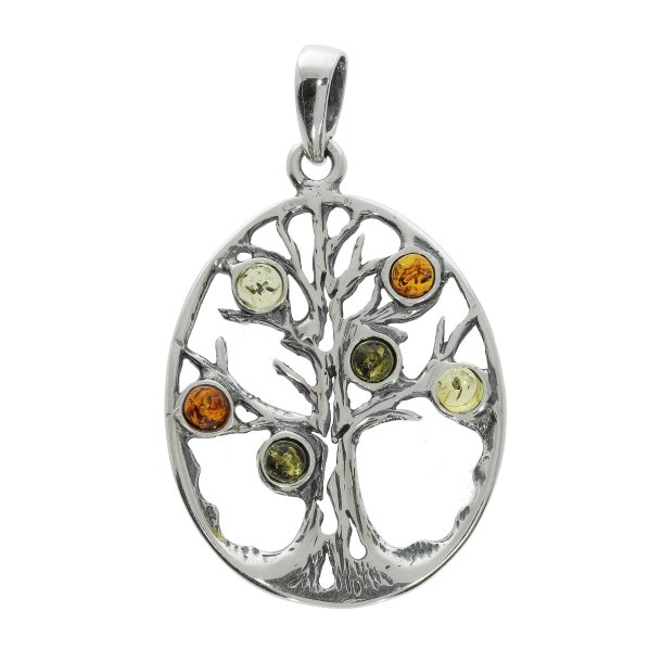 Sterling S�lv Livets Tr� vedh�ng med flerfarvede ravblade