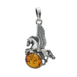 Pegasus vinget hest vedh�ng i 925 sterlings�lv med Nordhavs Rav