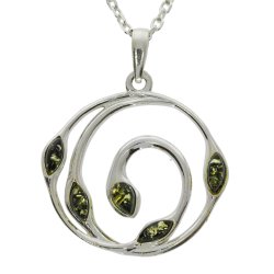 H�ndlavet botanisk gr�n rav og .925 sterlings�lv h�ngende vedh�ng