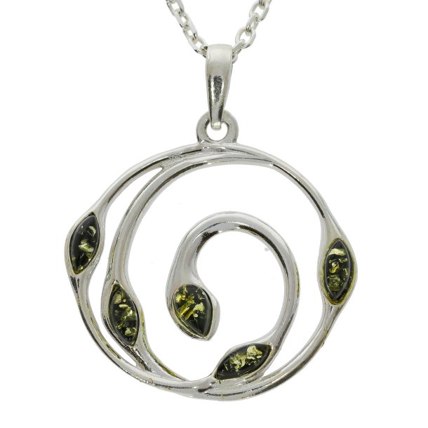 H�ndlavet botanisk gr�n rav og .925 sterlings�lv h�ngende vedh�ng