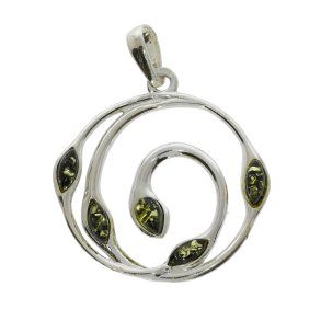 H�ndlavet botanisk gr�n rav og .925 sterlings�lv h�ngende vedh�ng