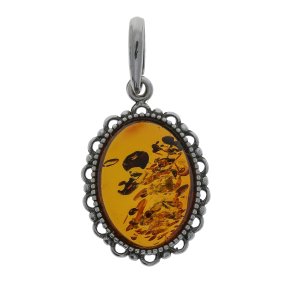 Oval Blomst Vedhng I Rav Og Slv