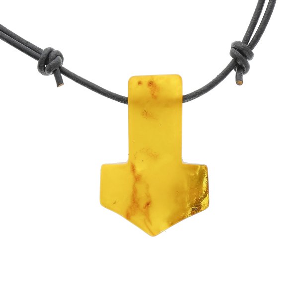 Thors Hammer Bernsteinanh�nger mit Lederband - gr��er