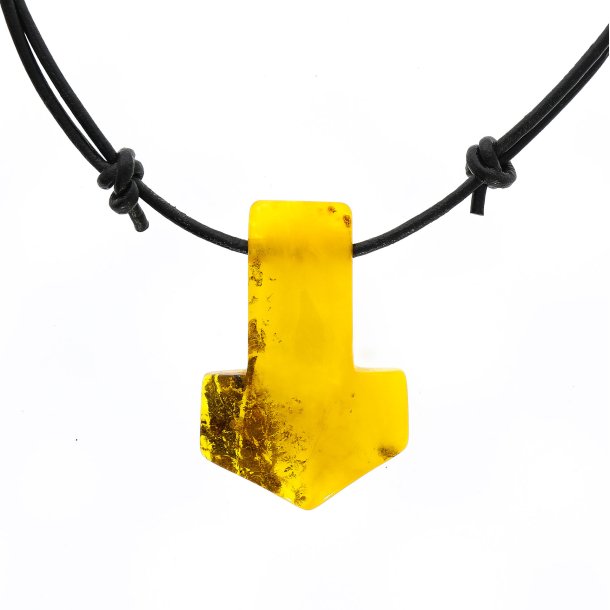 Thors Hammer Bernsteinanh�nger mit Lederband - gr��er