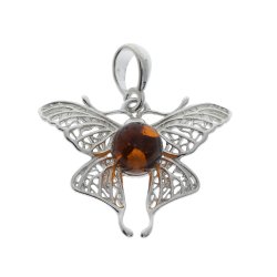 Schmetterling Bernstein und Silber Anh�nger