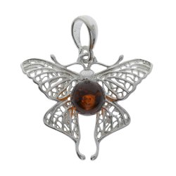 Schmetterling Bernstein und Silber Anh�nger