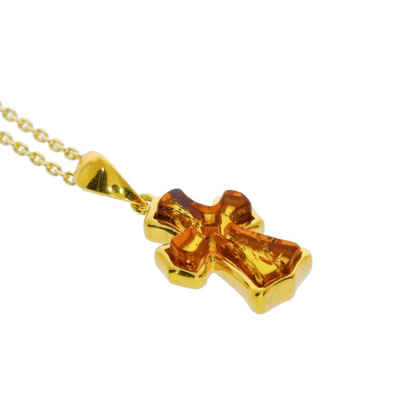 Kreuzanh�nger aus Bernstein und vergoldetem Sterlingsilber