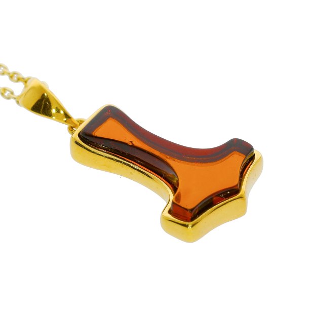 Thor's Hammer Anh�nger aus Bernstein und vergoldetem Sterlingsilber
