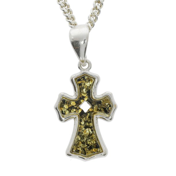 Kors Vedh�ng I Sterling S�lv Og Rav