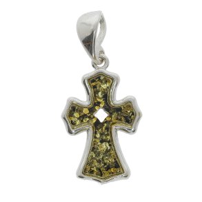 Kors Vedhng I Sterling Slv Og Rav