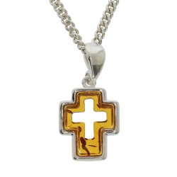 Kreuz-Anh�nger aus Sterlingsilber und Bernstein