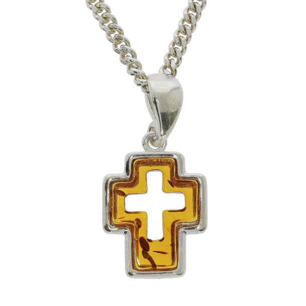 Kreuz-Anh�nger aus Sterlingsilber und Bernstein