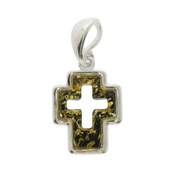 Kors Vedh�ng I Sterling S�lv Og Rav