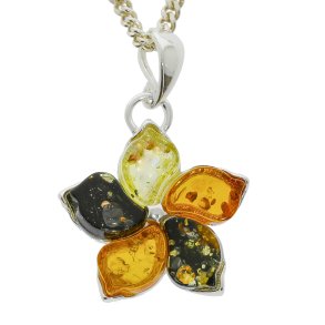 Blomst Vedhng I 925 Sterling Slv Og Rav