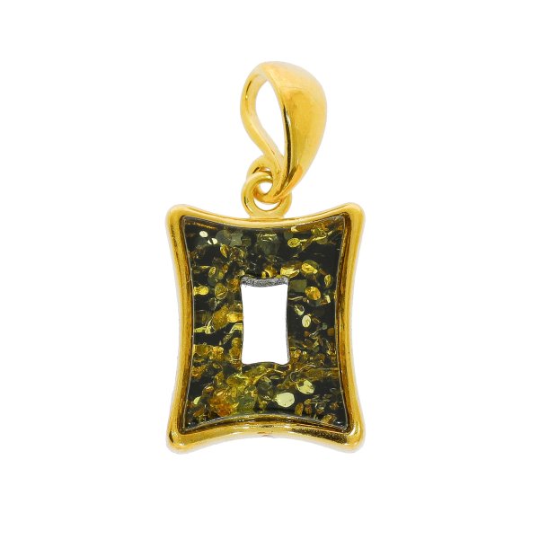 Moderner quadratischer Bernstein Anh�nger aus vergoldetem Silber