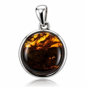 Unikt Rav Vedh�ng med Tofarvet Rav i 925 Sterling S�lv