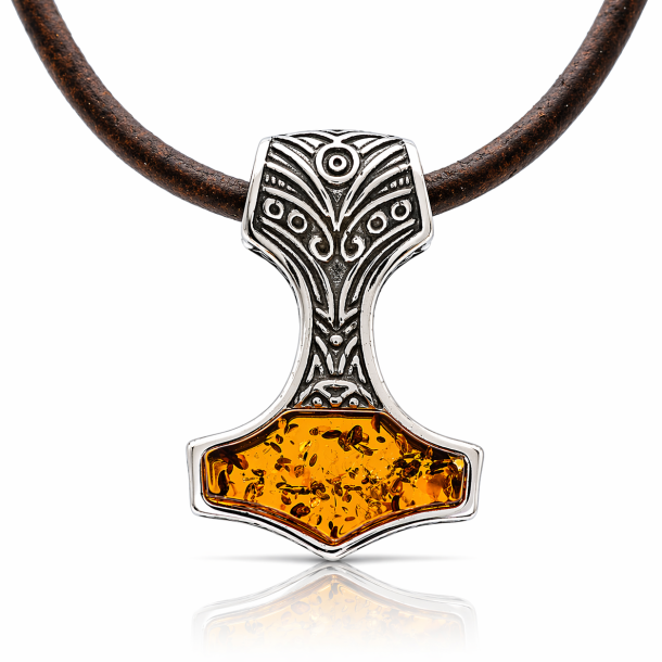 Thor's Hammer Bernstein und Silber Anh�nger