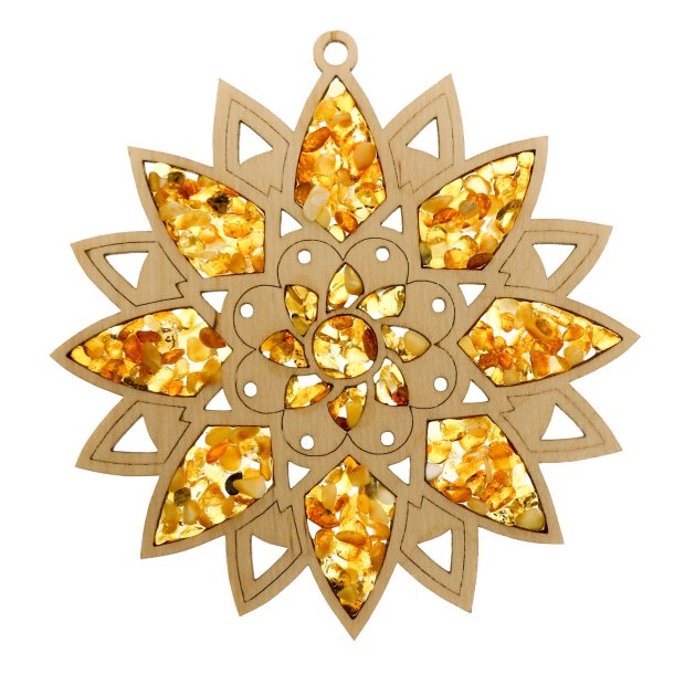 Blumenmandala aus Bernstein und Holz