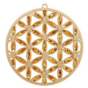 Blumenmandala aus Bernstein und Holz