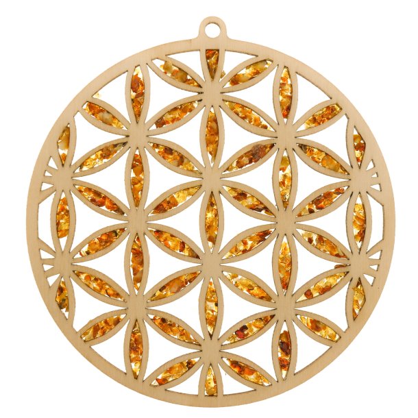 Blumenmandala aus Bernstein und Holz