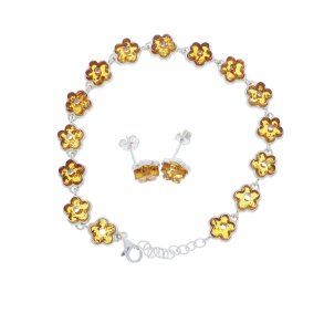 Smykke St Blomster Armbnd Og reringe I Rav Og Slv