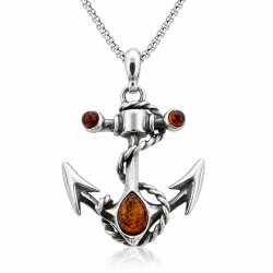 Anker Anh�nger mit Echtem Bernstein aus 925 Sterling Silber