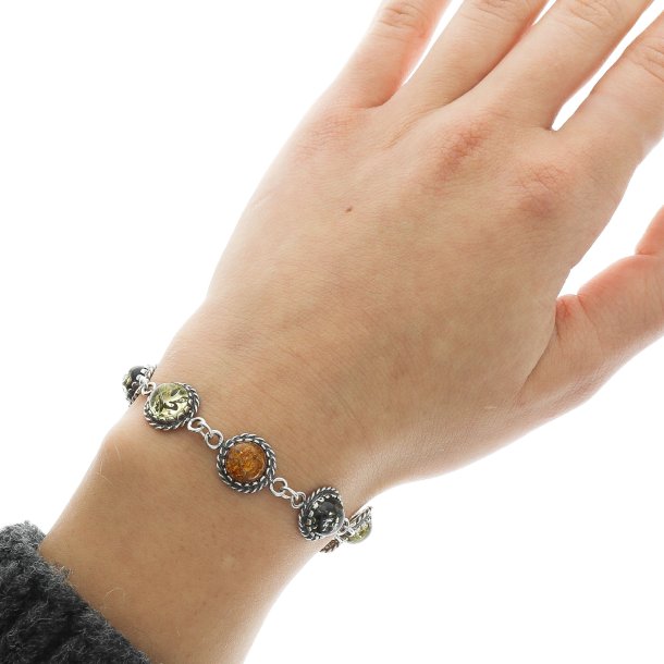 Slvarmbnd Med Rav Og Flettet Slvdesign