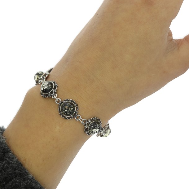 Blomster Slvarmbnd Med Grnt Rav