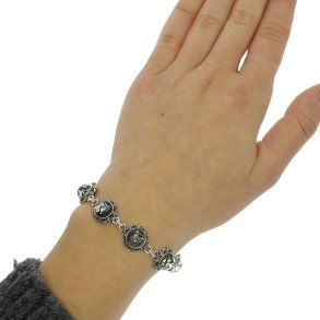 Blomster Slvarmbnd Med Grnt Rav