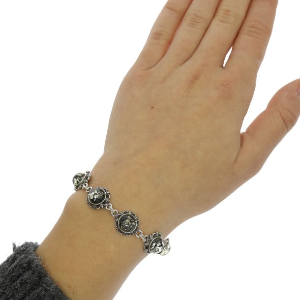 Blomster Slvarmbnd Med Grnt Rav