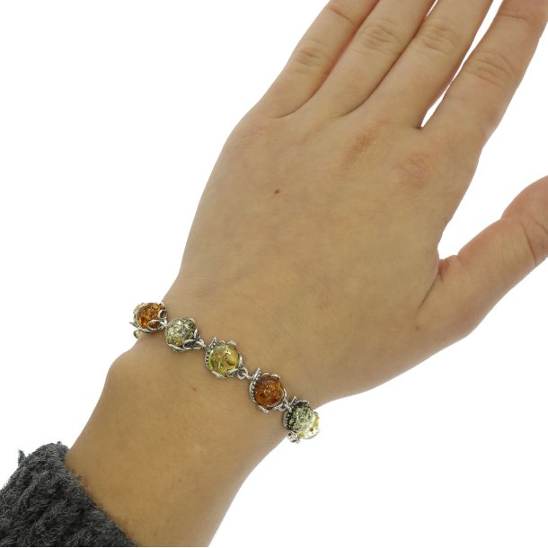Blomster Armbnd I Slv Og Rav