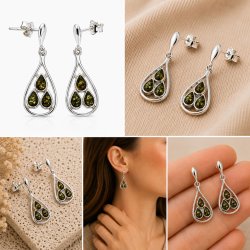 Ohrh�nger mit Echtem Mehrfarbigem Bernstein aus 925 Sterling Silber