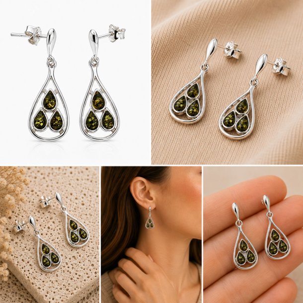 Ohrh�nger mit Echtem Mehrfarbigem Bernstein aus 925 Sterling Silber