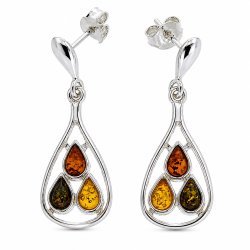 Ohrh�nger mit Echtem Mehrfarbigem Bernstein aus 925 Sterling Silber
