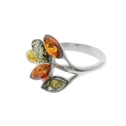 Blad Ring I Sterling Slv Og Rav