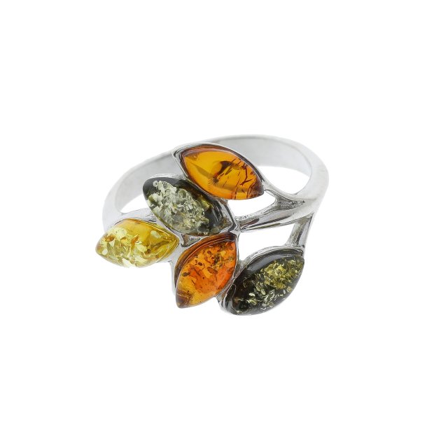 Blad Ring I Sterling Slv Og Rav