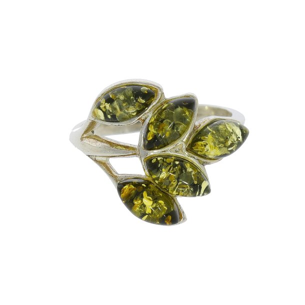 Blad Ring I Sterling Slv Og Grnt Rav