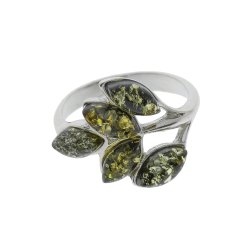 Blad Ring I Sterling Slv Og Grnt Rav