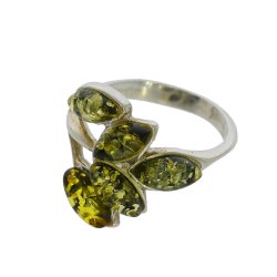 Blad Ring I Sterling Slv Og Grnt Rav