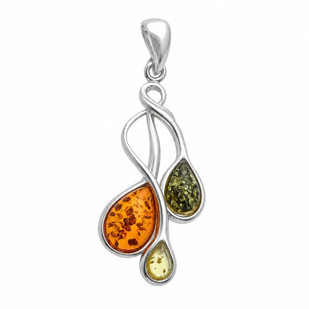 Blad Vedh�ng I 925 Sterling S�lv Og Rav