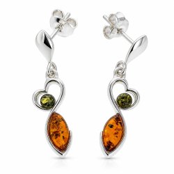 Herz-Ohrh�nger mit Echtem Mehrfarbigem Baltischen Bernstein aus 925 Sterling Silber