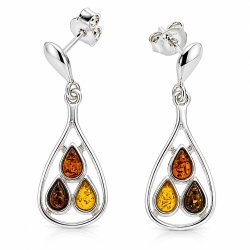 Ohrh�nger mit Echtem Mehrfarbigem Bernstein aus 925 Sterling Silber