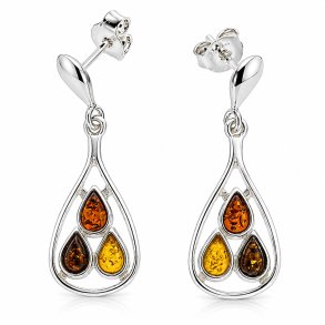 Ohrh�nger mit Echtem Mehrfarbigem Bernstein aus 925 Sterling Silber