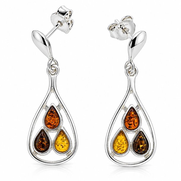 Ohrh�nger mit Echtem Mehrfarbigem Bernstein aus 925 Sterling Silber
