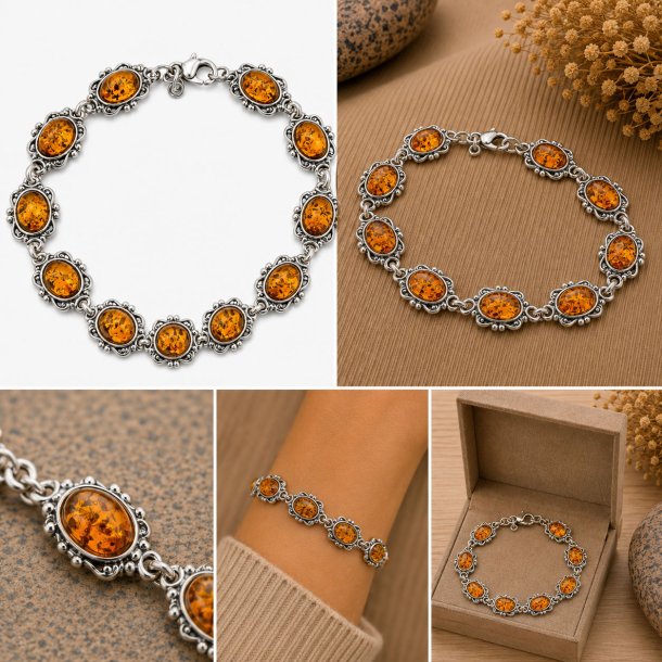 Vintage  Armband im r�mischen Stil aus echtem Bernstein und Silber 