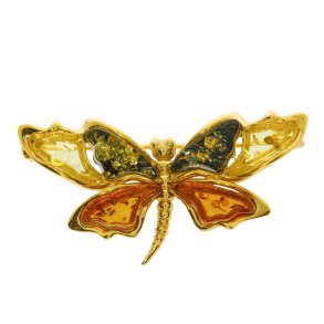 Sommerfugl Broche I Forgyldt 925 Sterling Slv Og Rav