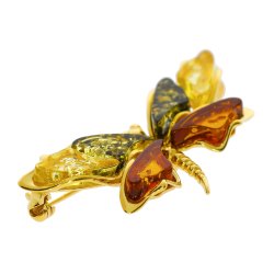 Sommerfugl Broche I Forgyldt 925 Sterling Slv Og Rav