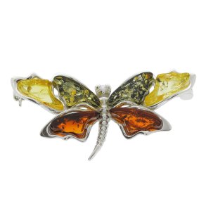 Sommerfugl Broche I 925 Sterling Slv Og Rav