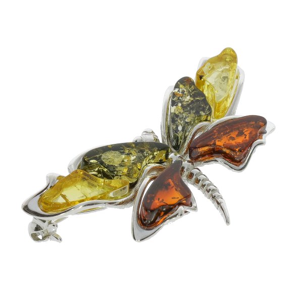 Sommerfugl Broche I 925 Sterling Slv Og Rav